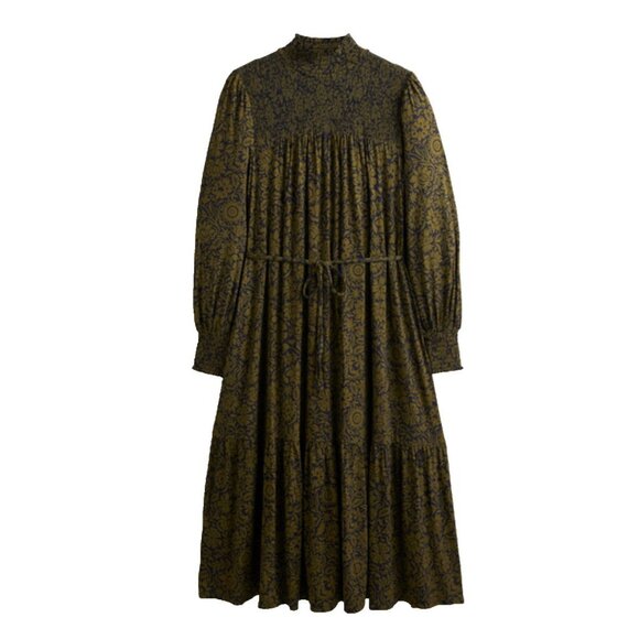 Boden Womens Maxi Dress UK 10 US 6 Green Floral High Neck Long Sleeve D0379 NWT - Picture 2 of 14